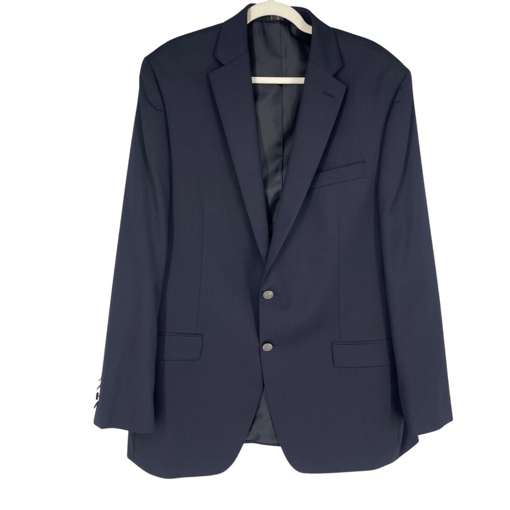 Michael Kors Blazer Mens 44L Navy Silver Crest Button Wool Blend Two Button